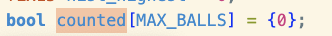 Boolean array of which balls have been counted