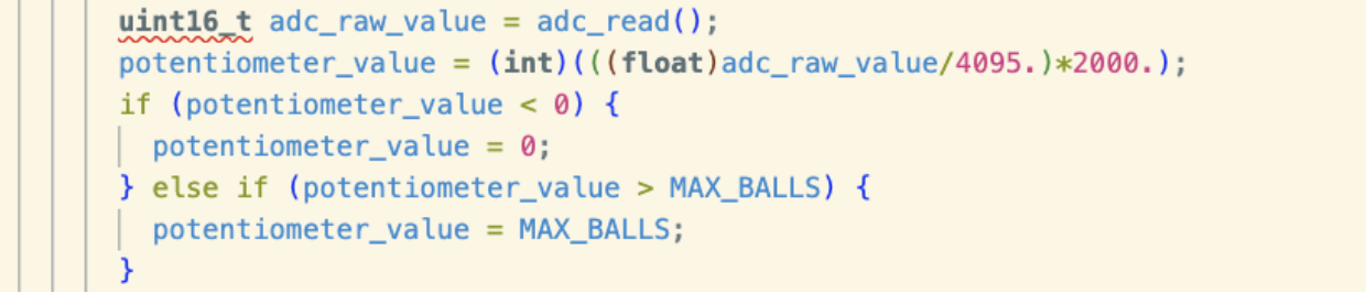 Mode 1, potentiometer value scales to control the ball drop number