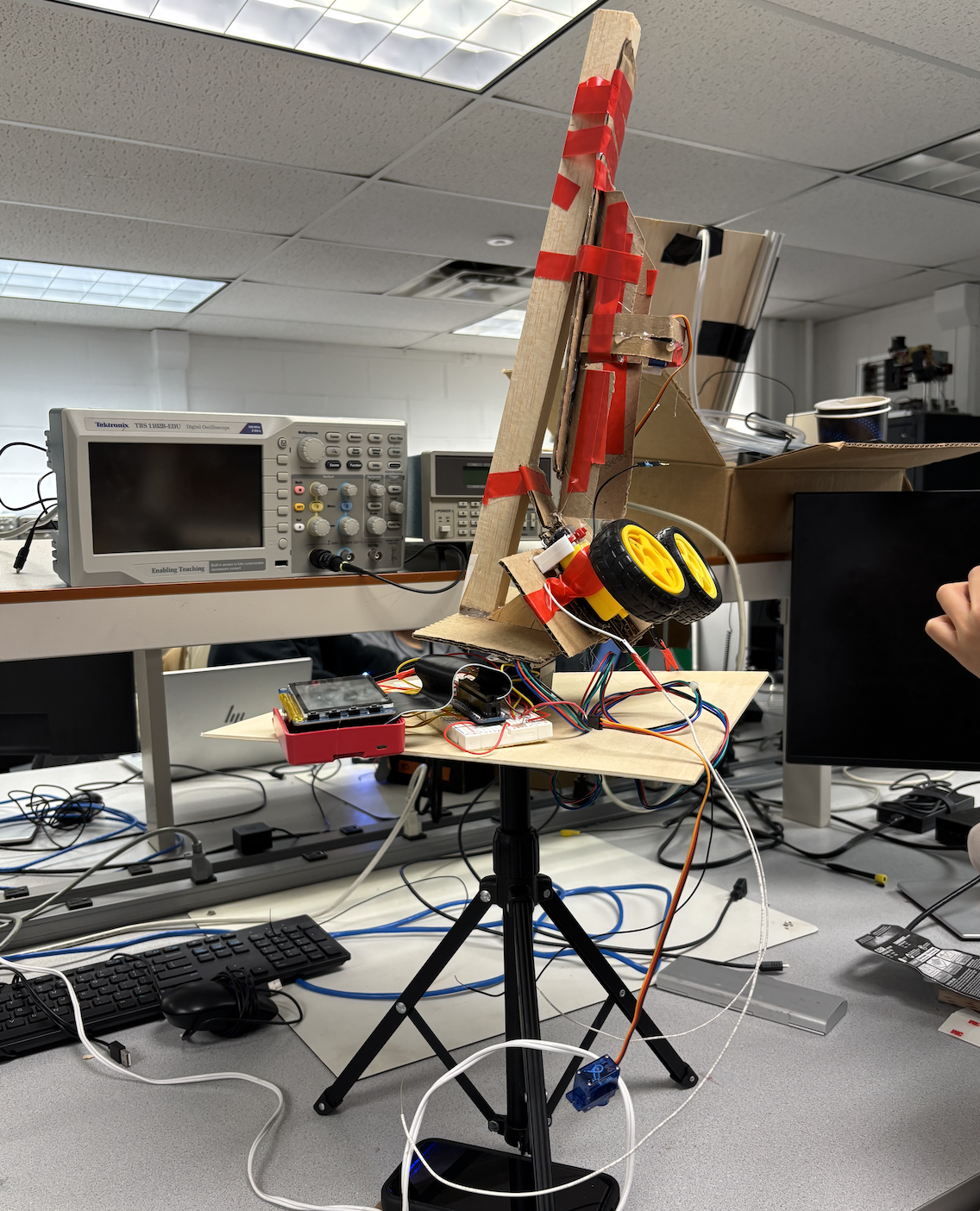 side profile of ping pong launcher (shows RPi on back)